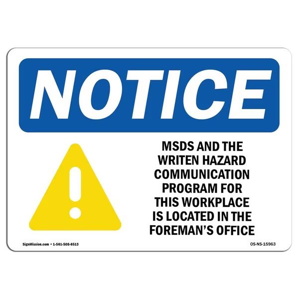 OSHA Sign, MSDS For This Workplace Is Located, 5in X 3.5in, 10PK, 5